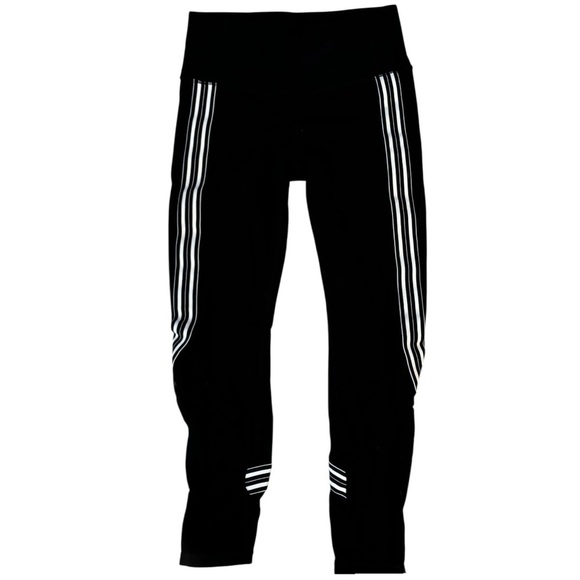 Athleta Black Leggings with White Stripes mesh ankle - Picture 1 of 15